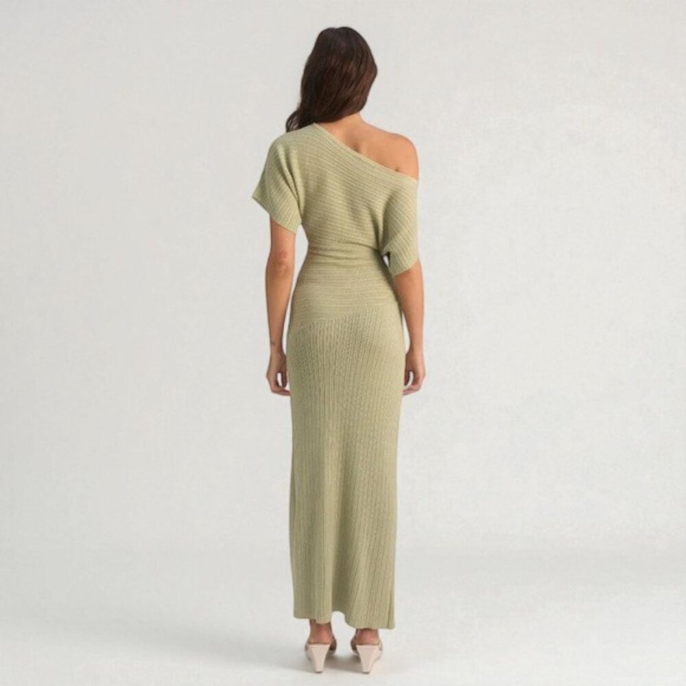 NWT Revolve Mon Renn Celest Off Shoulder Knit Sweater Maxi Dress Sage Green - Picture 10 of 10